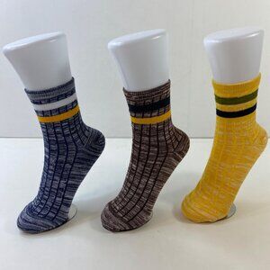 Your Missing Sock Mens Striped Ribbed Crew Socks 3 Pack Blue Brown Yellow